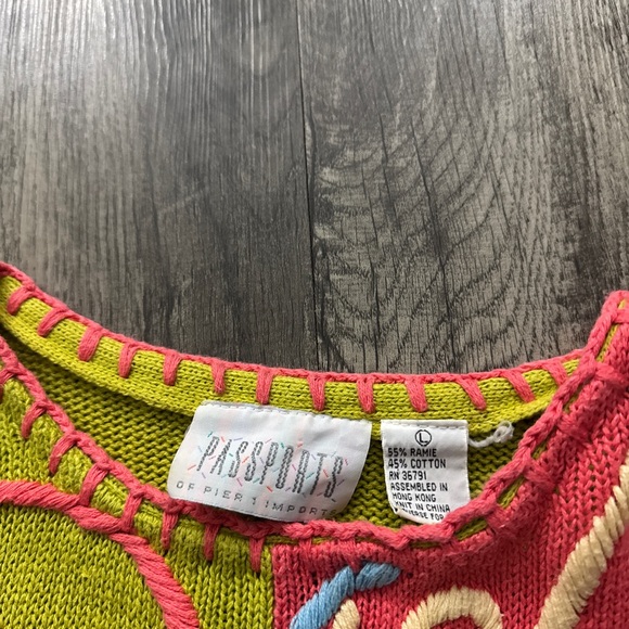 Vintage Passports Pier 1 Imports Funky Pattern Multicolor Sweater - Picture 4 of 4